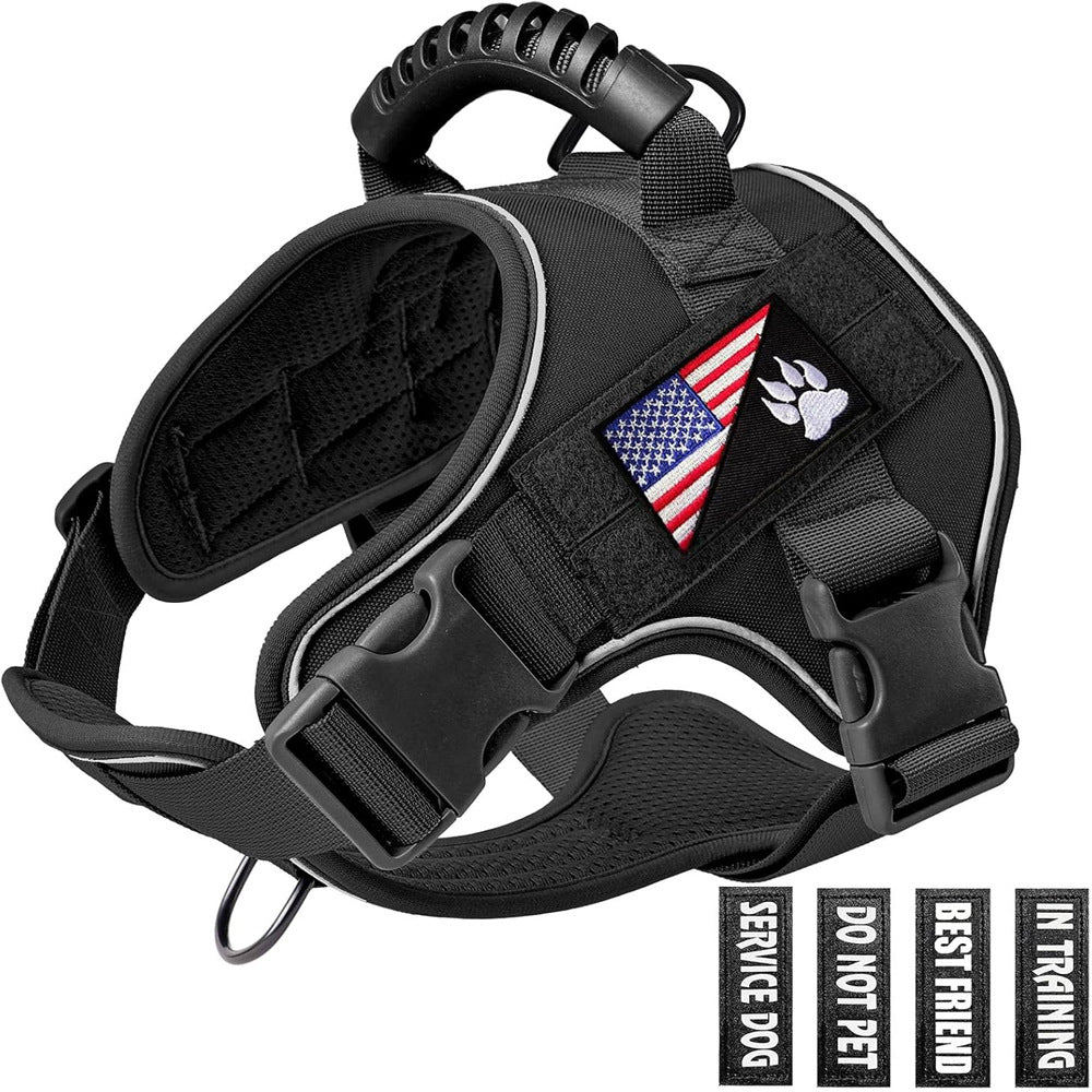 Blissnox Heavy-Duty Dog Harness with Handle - Adjustable Reflective Pet Vest for Service/Training Dogs, 4 Removable Patches, 4 Sizes & 4 Colors